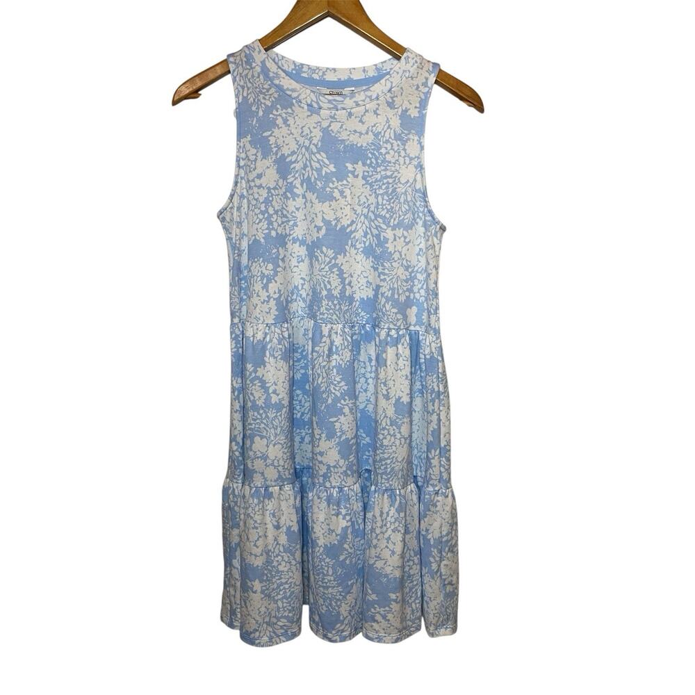 Crown & Ivy Blue White Floral Tiered Sleeveless Midi Dress Small NWT Casual